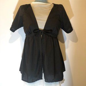 Earl Jean Tie Front Top - Black